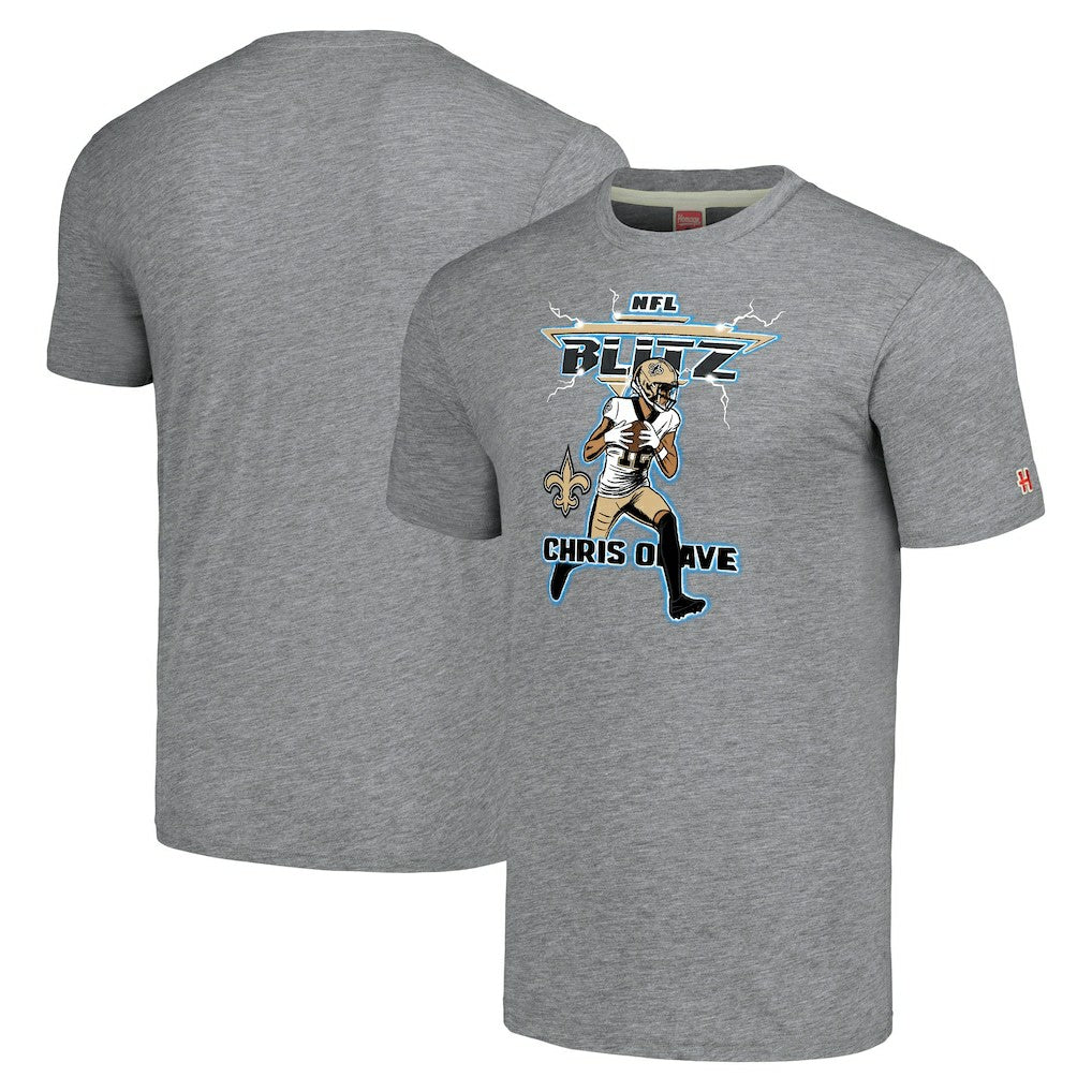 Chris Olave New Orleans Saints Homage Unisex NFL Blitz Player Tri-Blend T-Shirt - Gray - NFL