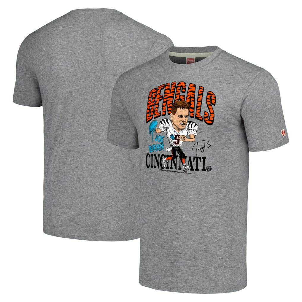 Joe Burrow Cincinnati Bengals Homage Unisex Caricature Player Tri-Blend T-Shirt - Gray - NFL