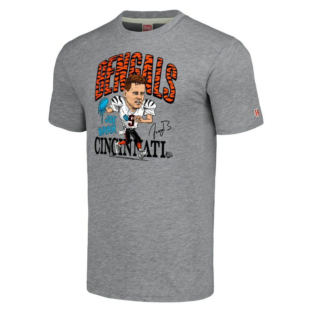 Joe Burrow Cincinnati Bengals Homage Unisex Caricature Player Tri-Blend T-Shirt - Gray - NFL