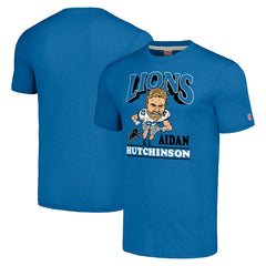 Aidan Hutchinson Detroit Lions Homage Unisex Caricature Player Tri-Blend T-Shirt - Blue - NFL