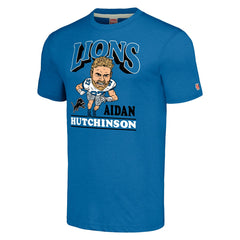 Aidan Hutchinson Detroit Lions Homage Unisex Caricature Player Tri-Blend T-Shirt - Blue - NFL