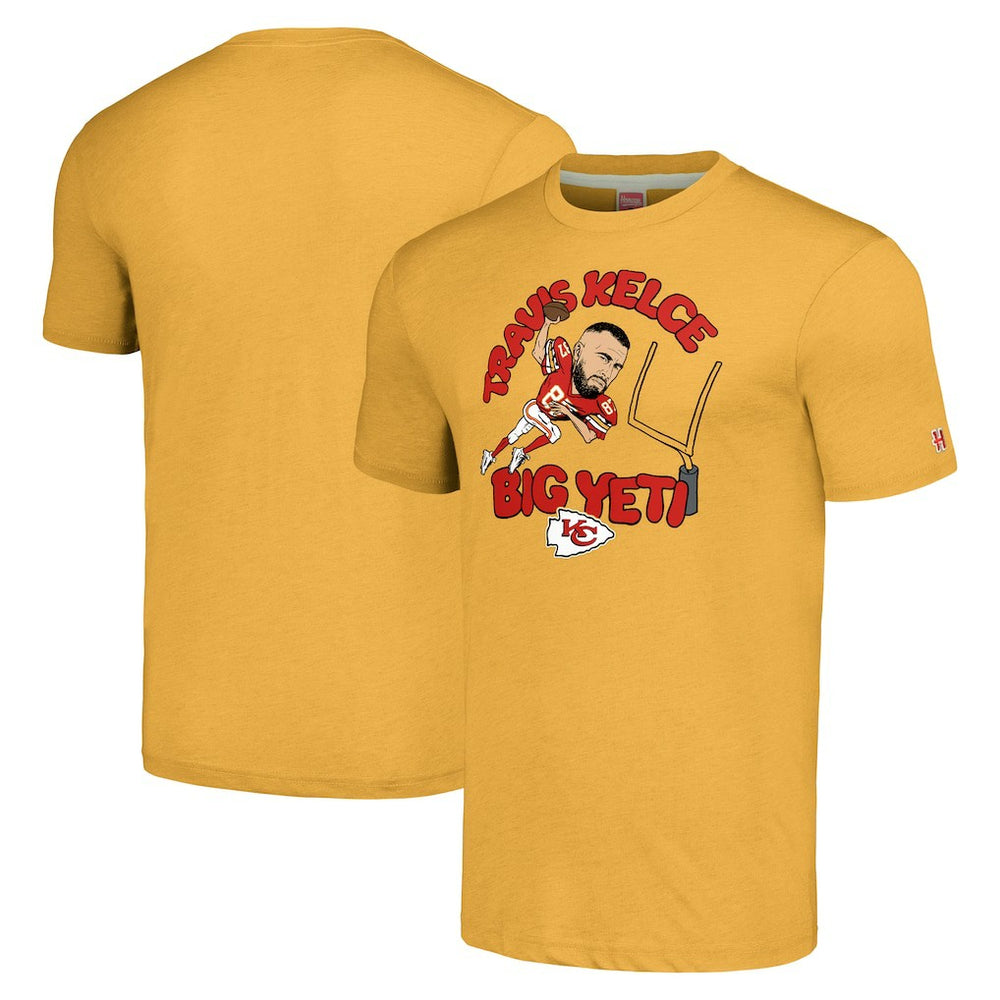 Travis Kelce Kansas City Chiefs Homage Unisex Caricature Player Tri-Blend T-Shirt - Gold - NFL