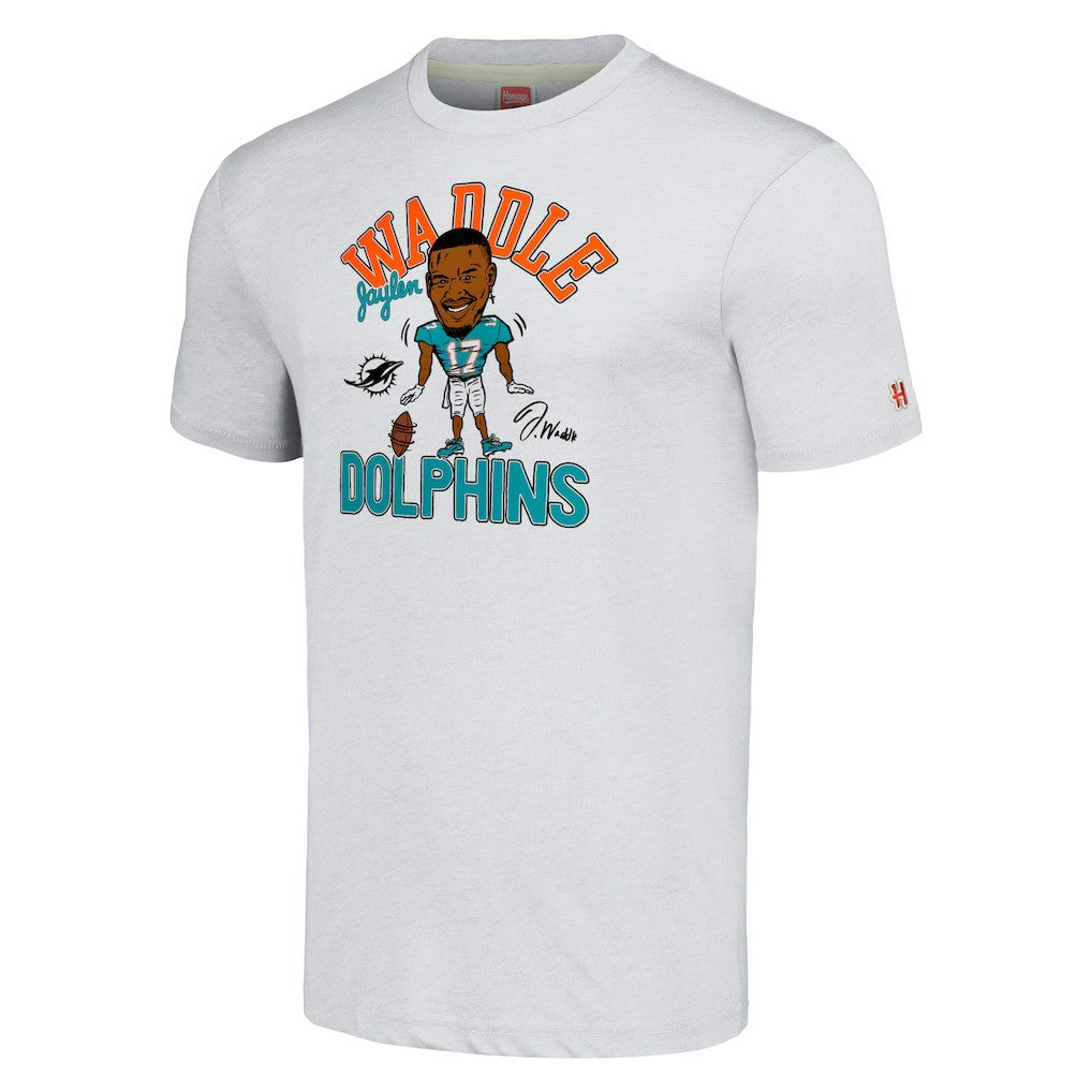 Jaylen Waddle Miami Dolphins Homage Unisex Caricature Player Tri-Blend T-Shirt - Anthracite - NFL