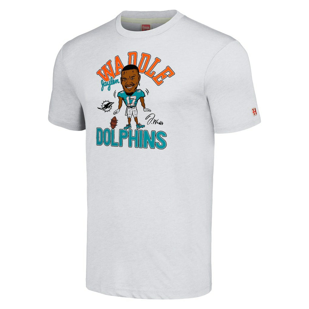Jaylen Waddle Miami Dolphins Homage Unisex Caricature Player Tri-Blend T-Shirt - Anthracite - NFL