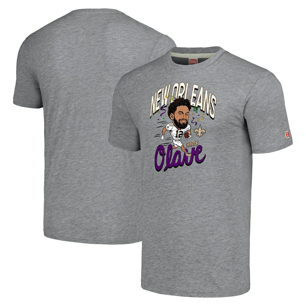 Chris Olave New Orleans Saints Homage Unisex Caricature Player Tri-Blend T-Shirt - Gray - NFL