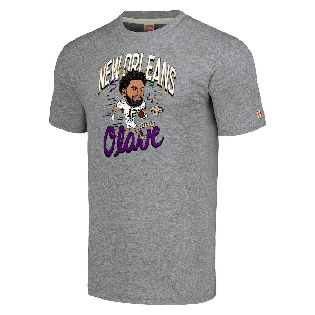 Chris Olave New Orleans Saints Homage Unisex Caricature Player Tri-Blend T-Shirt - Gray - NFL