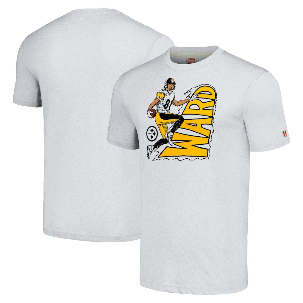 Hines Ward Pittsburgh Steelers Homage Unisex Caricature Retired Player Tri-Blend T-Shirt - Ash - NFL