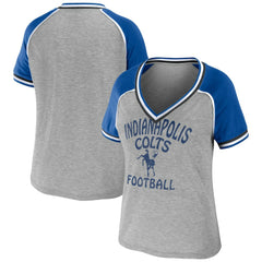 Indianapolis Colts WEAR by Erin Andrews Women's Cropped Raglan Throwback V-Neck T-Shirt - Heather Gray - NFL