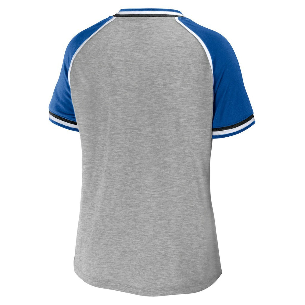 Indianapolis Colts WEAR by Erin Andrews Women's Cropped Raglan Throwback V-Neck T-Shirt - Heather Gray - NFL