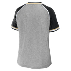 New Orleans Saints WEAR by Erin Andrews Women's Cropped Raglan Throwback V-Neck T-Shirt - Heather Gray - NFL