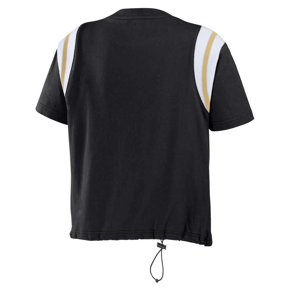 New Orleans Saints WEAR by Erin Andrews Women's Cinched Colorblock T-Shirt - Black - NFL
