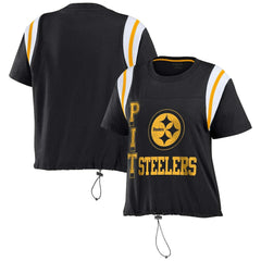 Pittsburgh Steelers WEAR by Erin Andrews Women's Cinched Colorblock T-Shirt - Black - NFL