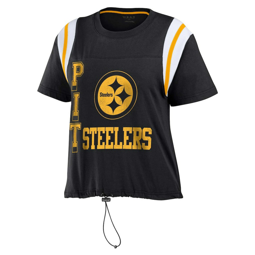 Pittsburgh Steelers WEAR by Erin Andrews Women's Cinched Colorblock T-Shirt - Black - NFL
