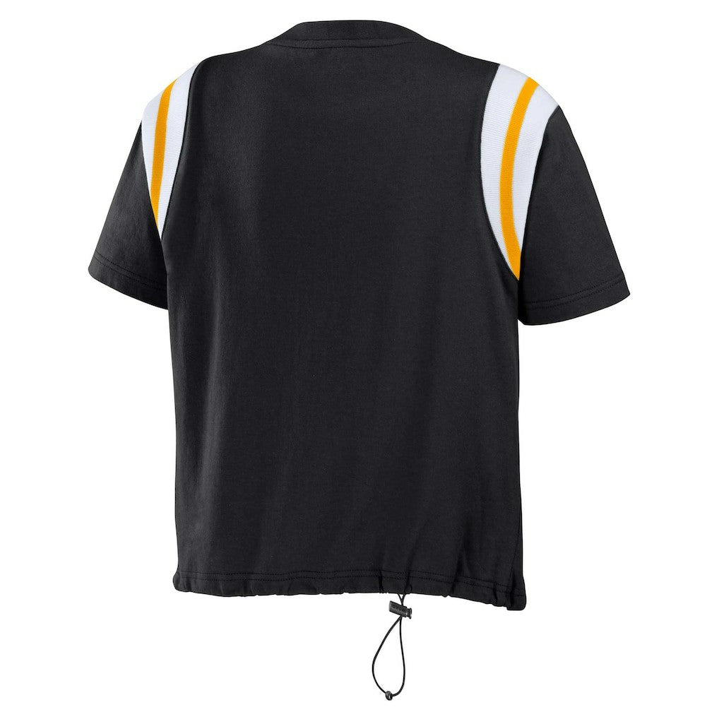 Pittsburgh Steelers WEAR by Erin Andrews Women's Cinched Colorblock T-Shirt - Black - NFL