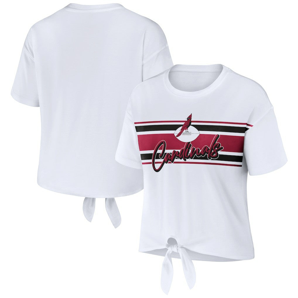 Arizona Cardinals WEAR by Erin Andrews Women's Front Tie Retro T-Shirt - White - NFL