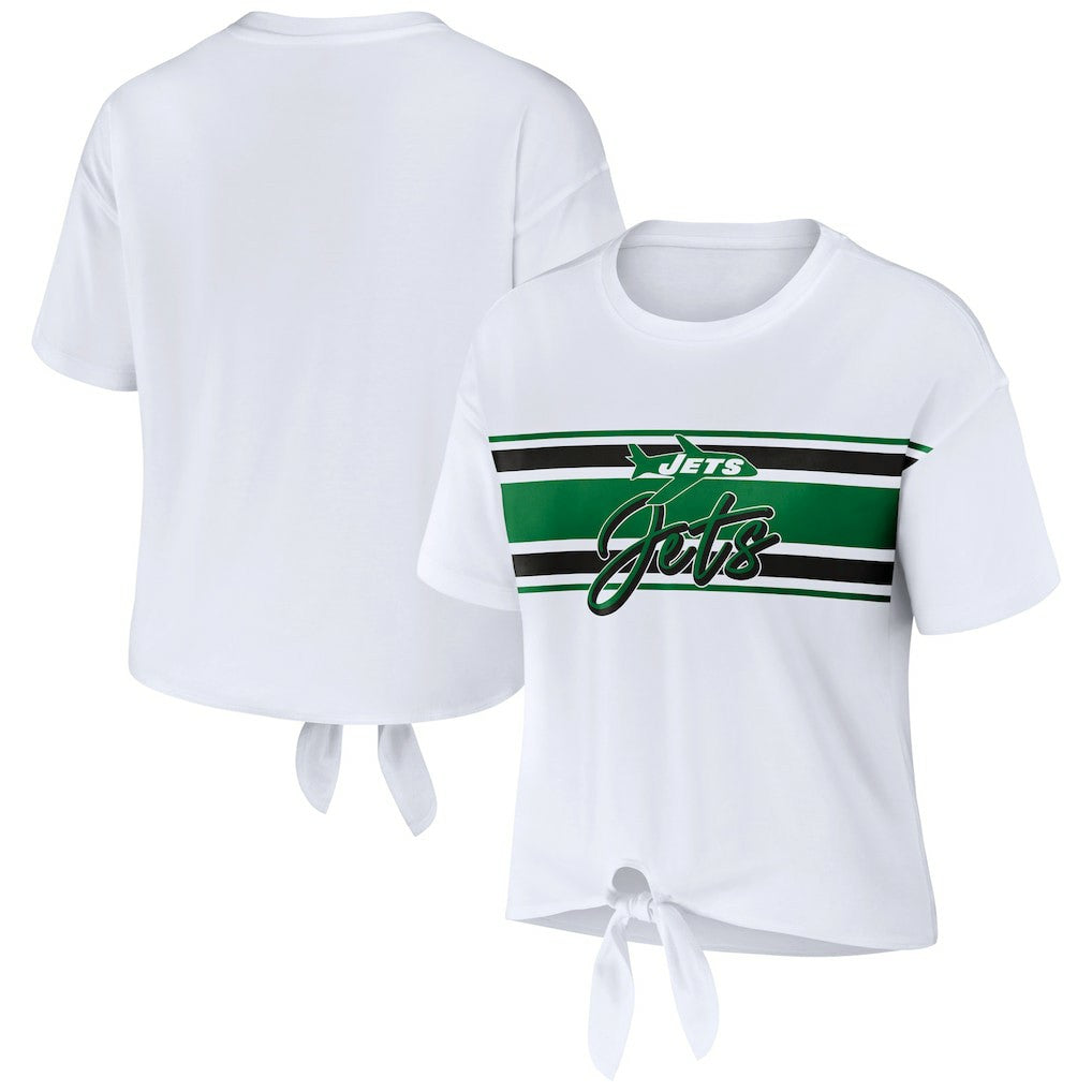 New York Jets WEAR by Erin Andrews Women's Front Tie Retro T-Shirt - White - NFL