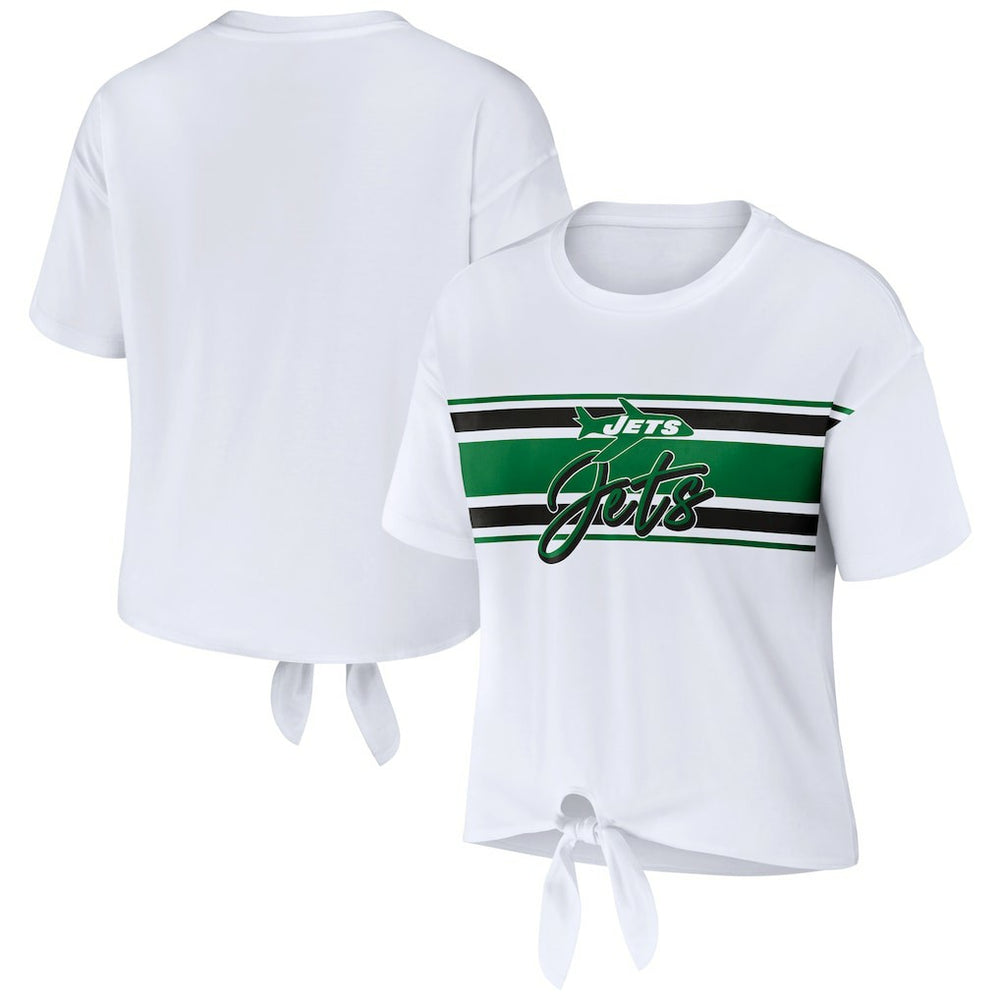 New York Jets WEAR by Erin Andrews Women's Front Tie Retro T-Shirt - White - NFL
