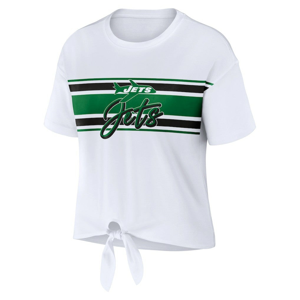 New York Jets WEAR by Erin Andrews Women's Front Tie Retro T-Shirt - White - NFL