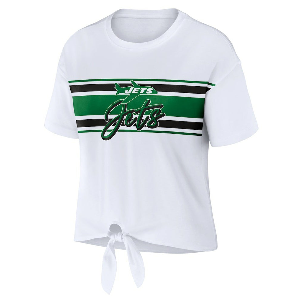 New York Jets WEAR by Erin Andrews Women's Front Tie Retro T-Shirt - White - NFL