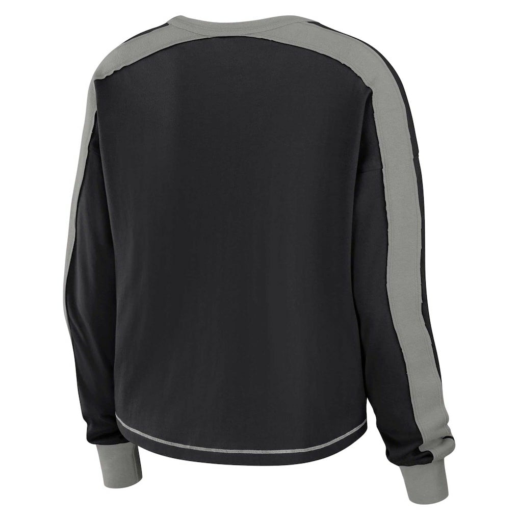Las Vegas Raiders WEAR by Erin Andrews Women's Color Block Modest Crop Long Sleeve T-Shirt - Black/Silver - NFL