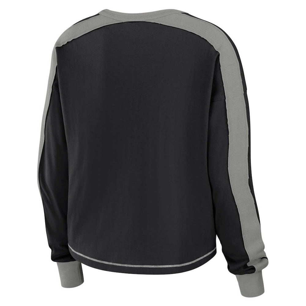 Las Vegas Raiders WEAR by Erin Andrews Women's Color Block Modest Crop Long Sleeve T-Shirt - Black/Silver - NFL