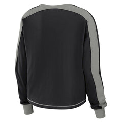 Las Vegas Raiders WEAR by Erin Andrews Women's Color Block Modest Crop Long Sleeve T-Shirt - Black/Silver - NFL