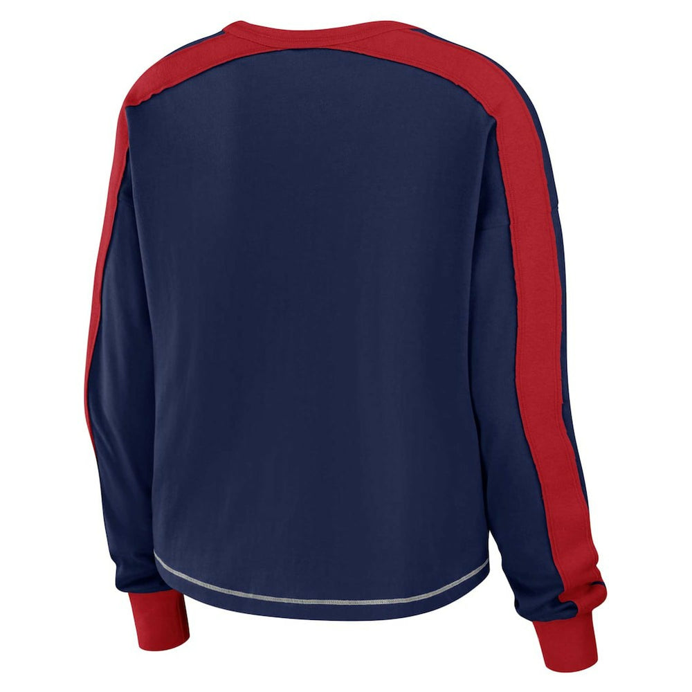 New England Patriots WEAR by Erin Andrews Women's Color Block Modest Crop Long Sleeve T-Shirt - Navy/Red - NFL