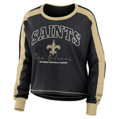 New Orleans Saints WEAR by Erin Andrews Women's Color Block Modest Crop Long Sleeve T-Shirt - Black/Gold - NFL