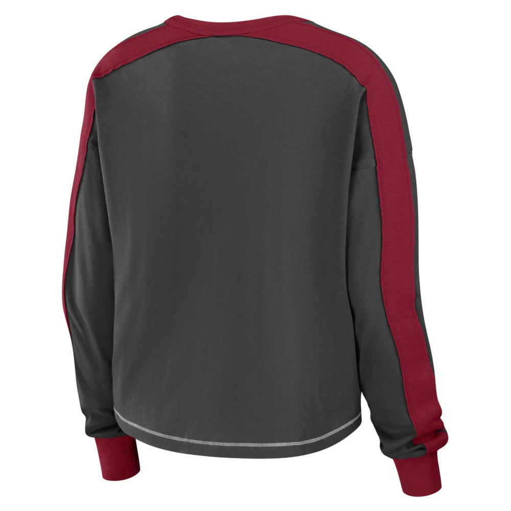 Tampa Bay Buccaneers WEAR by Erin Andrews Women's Color Block Modest Crop Long Sleeve T-Shirt - Pewter/Red - NFL