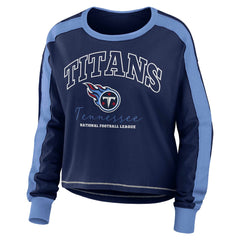 Tennessee Titans WEAR by Erin Andrews Women's Color Block Modest Crop Long Sleeve T-Shirt - Navy/Light Blue - NFL