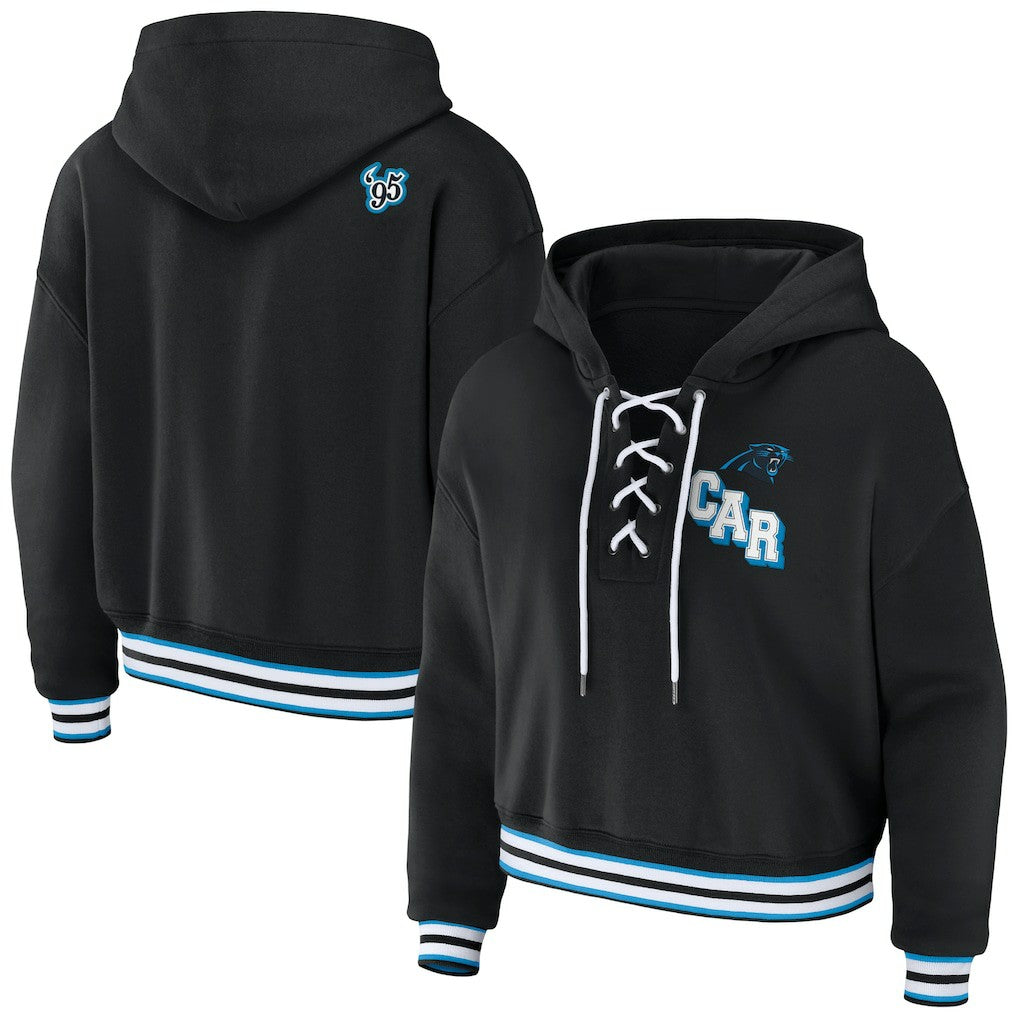 Carolina Panthers WEAR by Erin Andrews Women's Lace-Up Pullover Hoodie - Black - NFL