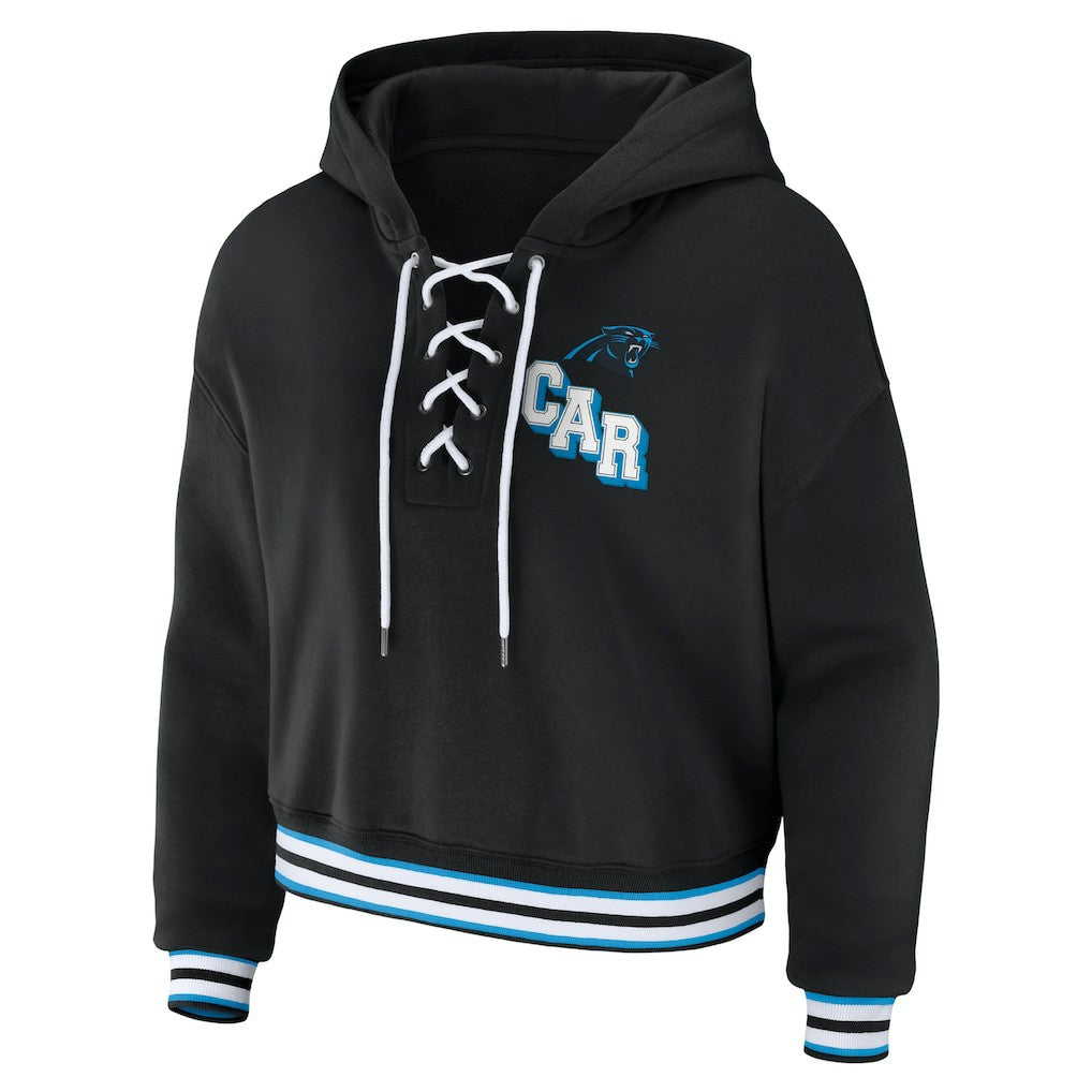 Carolina Panthers WEAR by Erin Andrews Women's Lace-Up Pullover Hoodie - Black - NFL