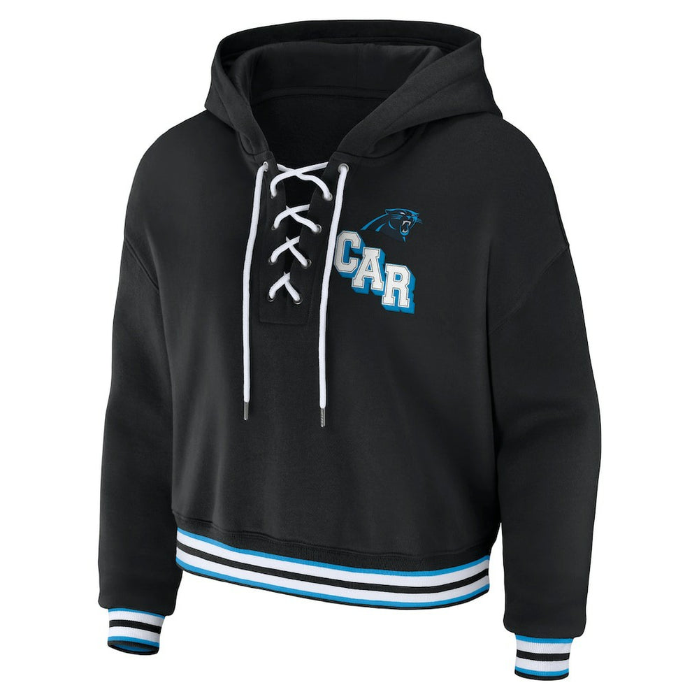 Carolina Panthers WEAR by Erin Andrews Women's Lace-Up Pullover Hoodie - Black - NFL