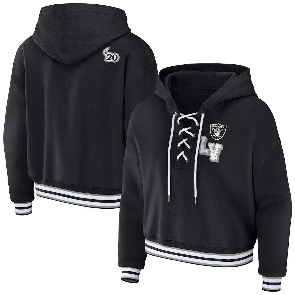 Las Vegas Raiders WEAR by Erin Andrews Women's Lace-Up Pullover Hoodie - Black - NFL