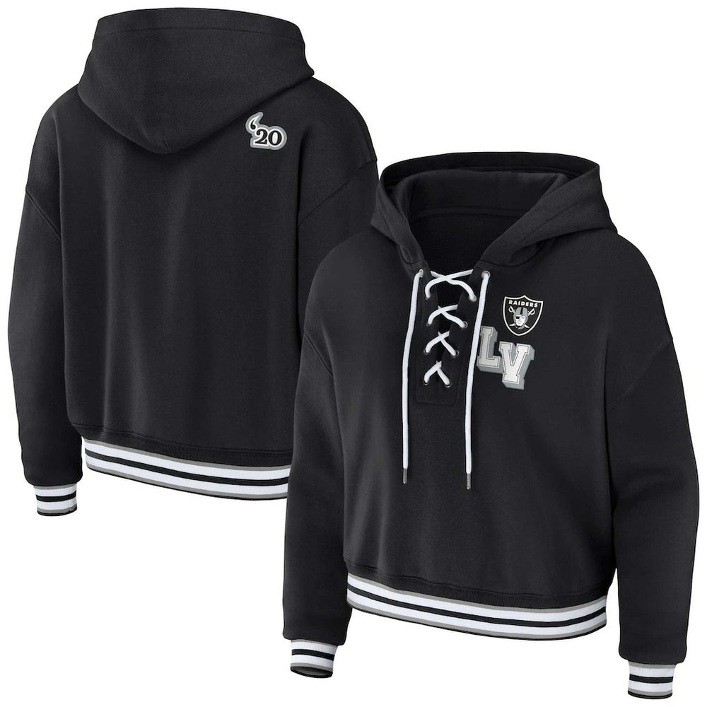 Las Vegas Raiders WEAR by Erin Andrews Women's Lace-Up Pullover Hoodie - Black - NFL
