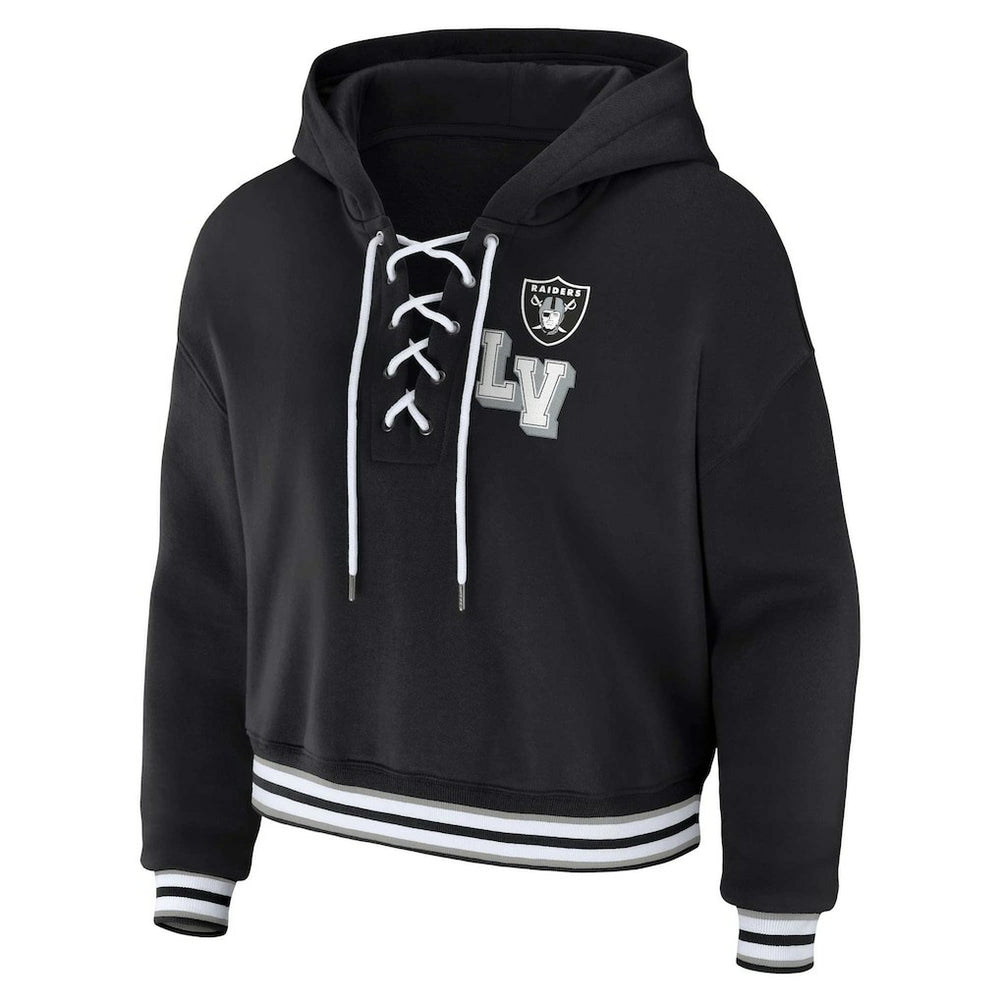 Las Vegas Raiders WEAR by Erin Andrews Women's Lace-Up Pullover Hoodie - Black - NFL