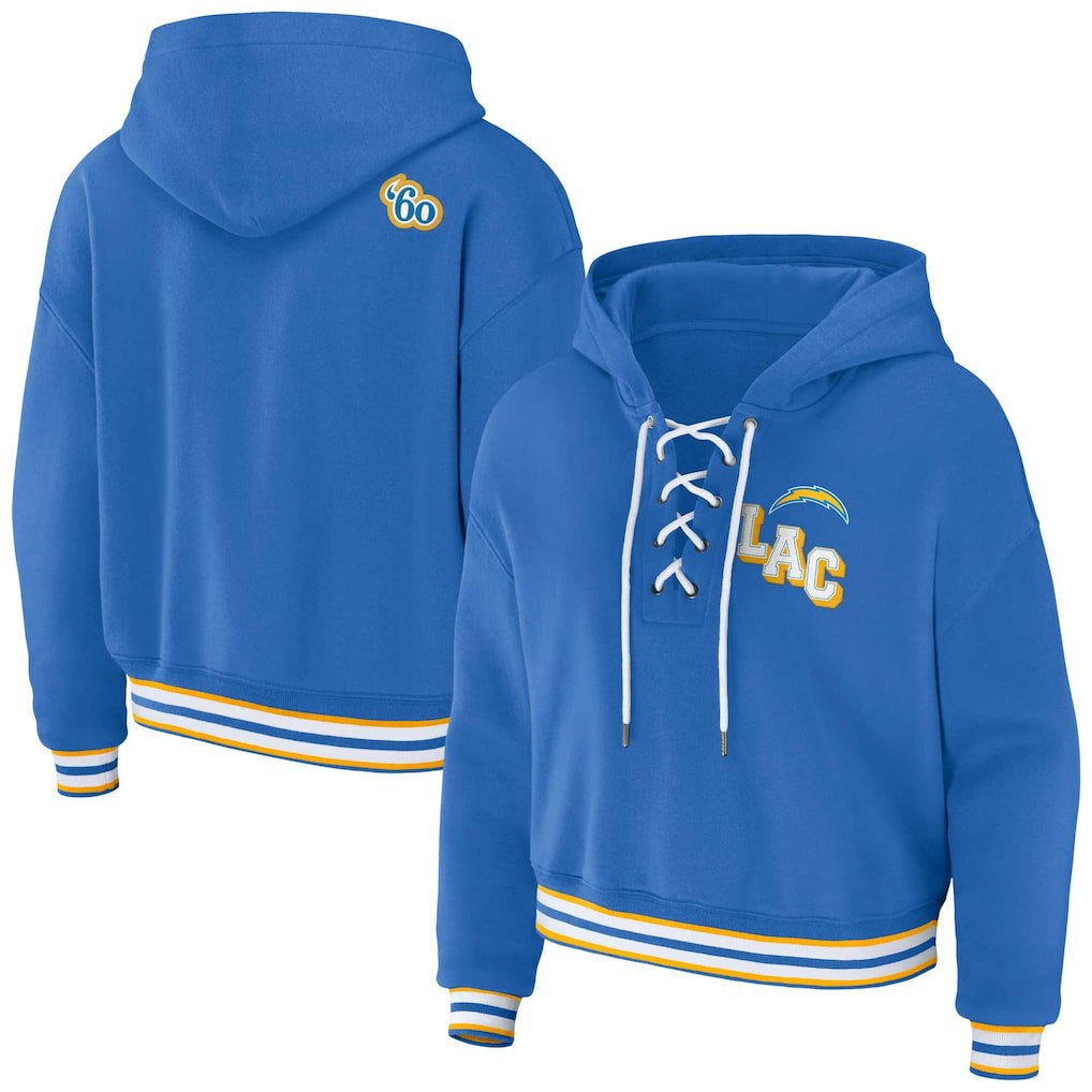 Los Angeles Chargers WEAR by Erin Andrews Women's Lace-Up Pullover Hoodie - Powder Blue - NFL