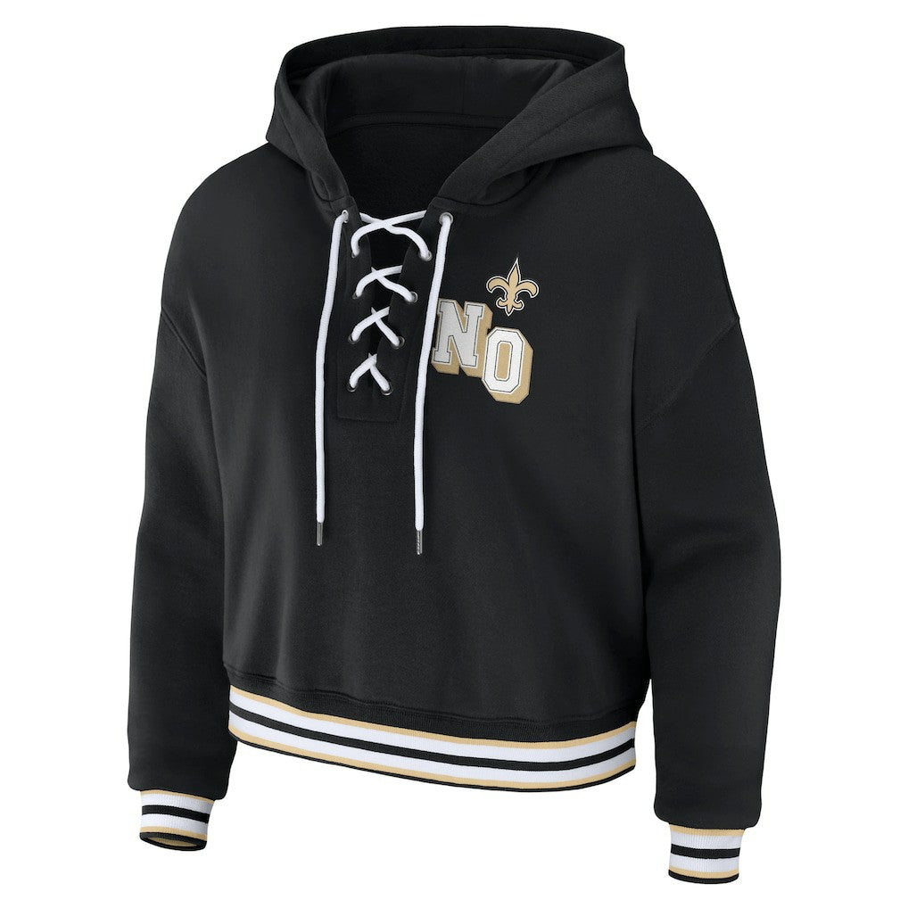 New Orleans Saints WEAR by Erin Andrews Women's Lace-Up Pullover Hoodie - Black - NFL