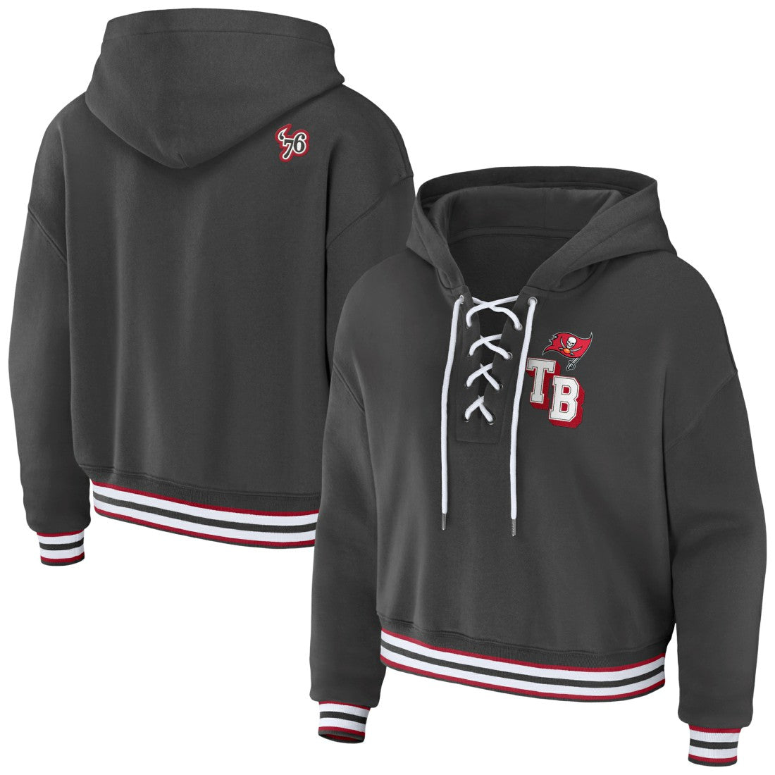 Tampa Bay Buccaneers WEAR by Erin Andrews Women's Lace-Up Pullover Hoodie - Pewter - NFL
