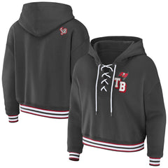 Tampa Bay Buccaneers WEAR by Erin Andrews Women's Lace-Up Pullover Hoodie - Pewter - NFL