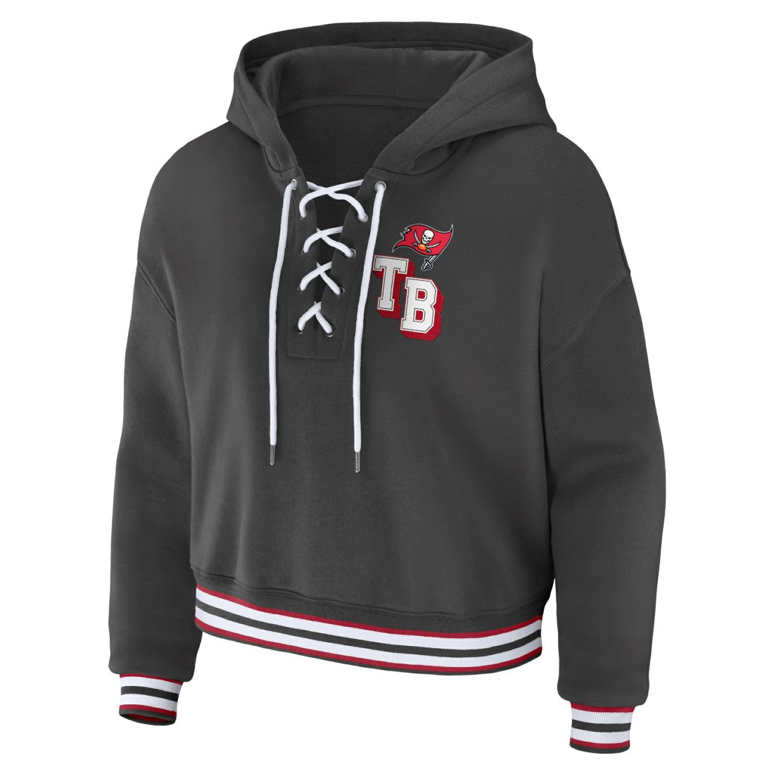 Tampa Bay Buccaneers WEAR by Erin Andrews Women's Lace-Up Pullover Hoodie - Pewter - NFL