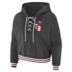 Tampa Bay Buccaneers WEAR by Erin Andrews Women's Lace-Up Pullover Hoodie - Pewter - NFL
