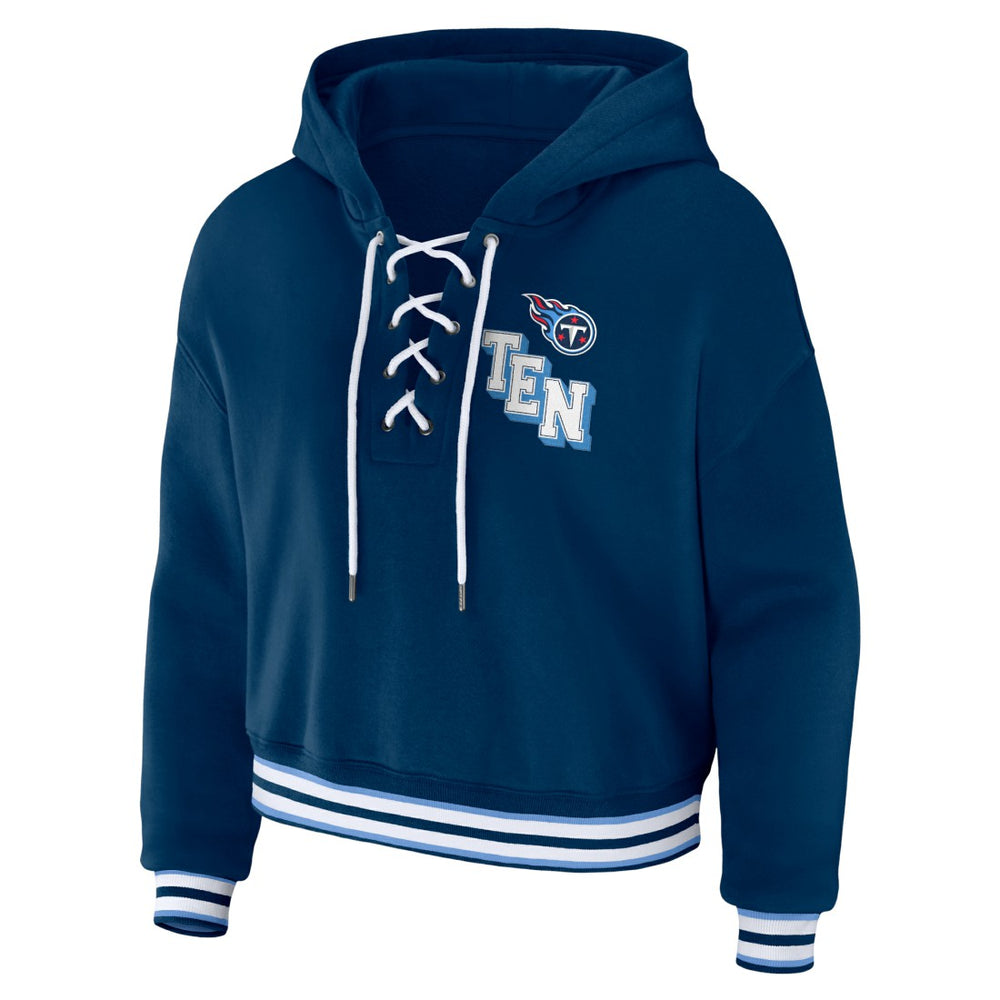 Tennessee Titans WEAR by Erin Andrews Women's Lace-Up Pullover Hoodie - Navy - NFL