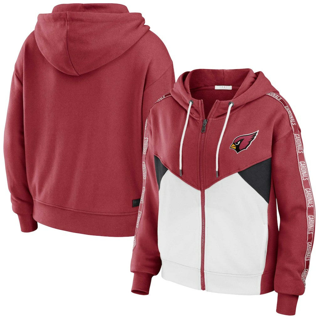 Arizona Cardinals WEAR by Erin Andrews Women's Color Block Light Weight Modest Crop Full-Zip Hoodie - Cardinal/White - NFL