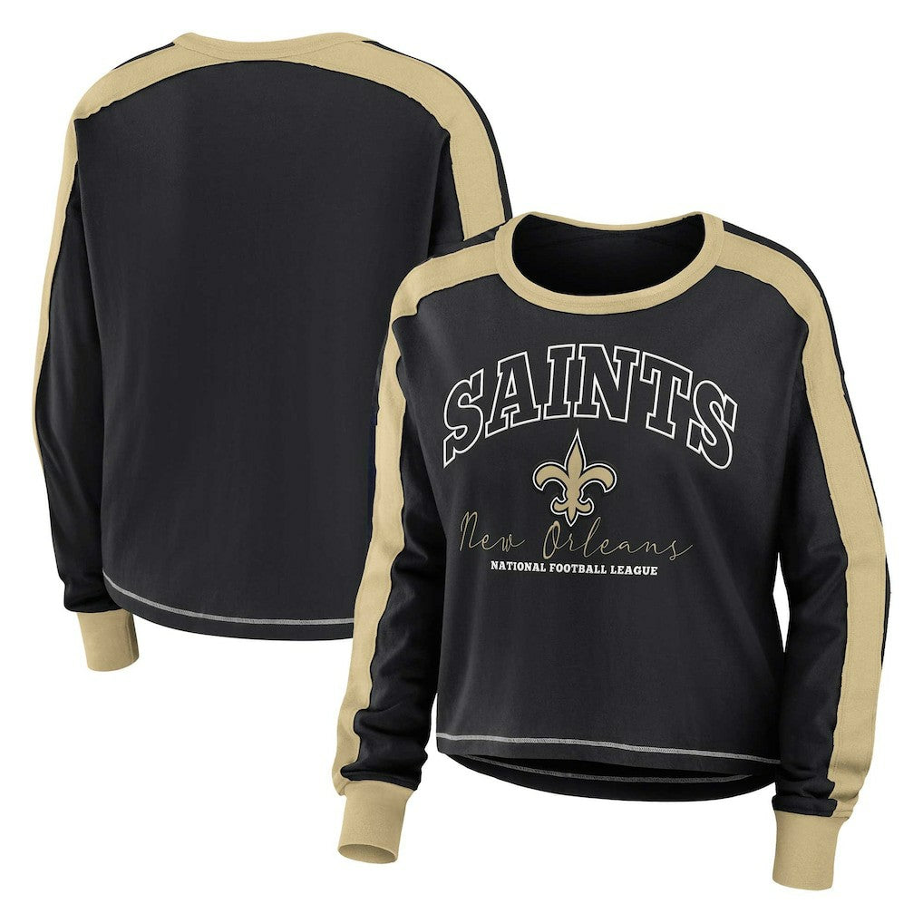 New Orleans Saints WEAR by Erin Andrews Women's Plus Size Colorblock Long Sleeve T-Shirt - Black - NFL