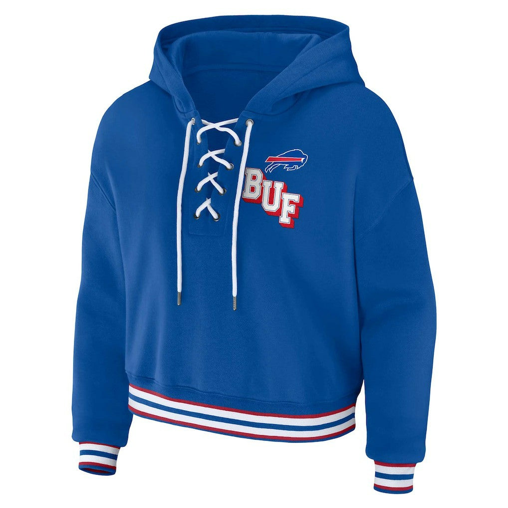 Buffalo Bills WEAR by Erin Andrews Women's Plus Size Lace-Up Pullover Hoodie - Royal - NFL