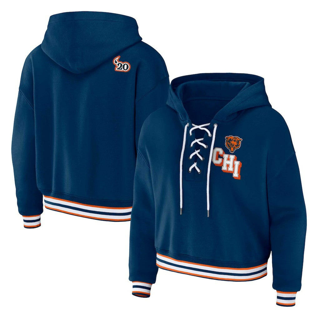 Chicago Bears WEAR by Erin Andrews Women's Plus Size Lace-Up Pullover Hoodie - Navy - NFL
