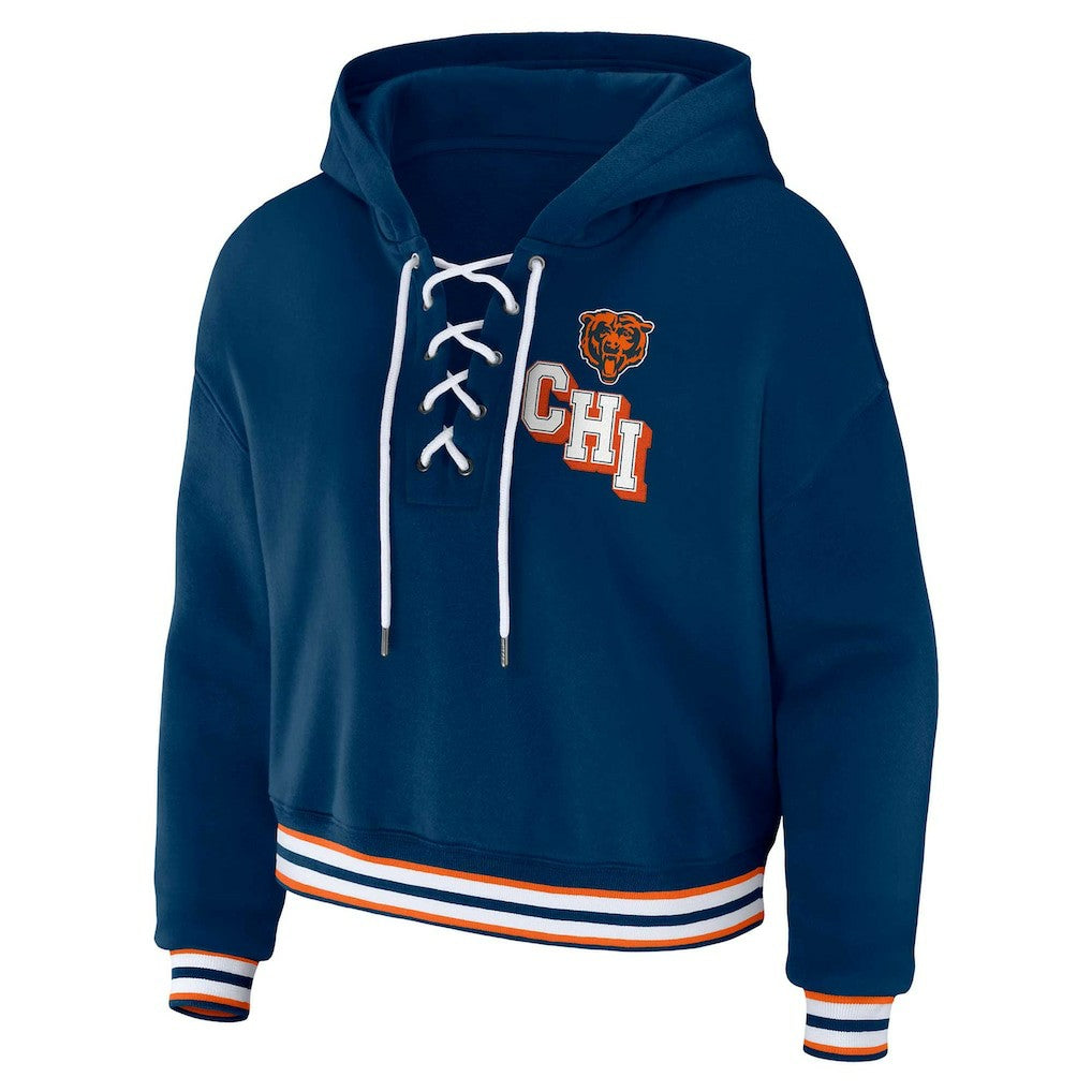 Chicago Bears WEAR by Erin Andrews Women's Plus Size Lace-Up Pullover Hoodie - Navy - NFL