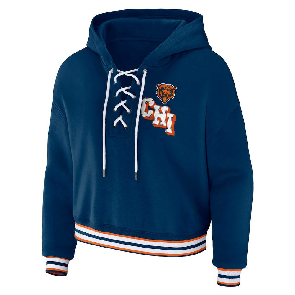 Chicago Bears WEAR by Erin Andrews Women's Plus Size Lace-Up Pullover Hoodie - Navy - NFL