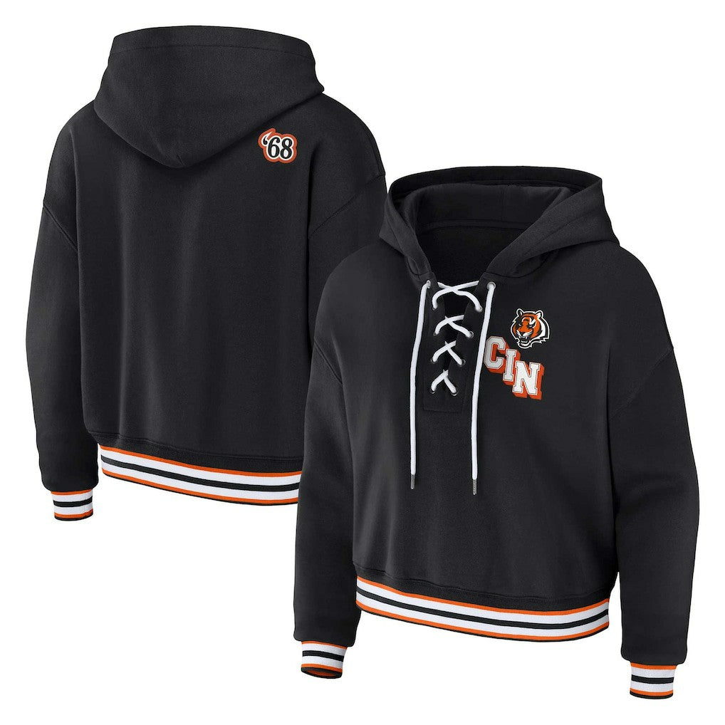 Cincinnati Bengals WEAR by Erin Andrews Women's Plus Size Lace-Up Pullover Hoodie - Black - NFL